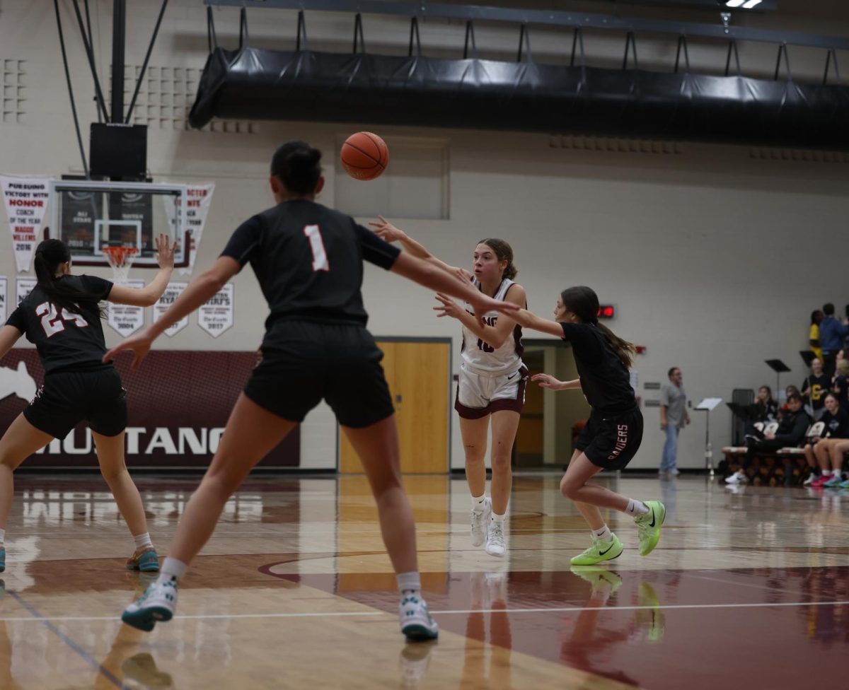 Freshman Savanna Wright (10) passes the ball to her teammate Dec. 13. 