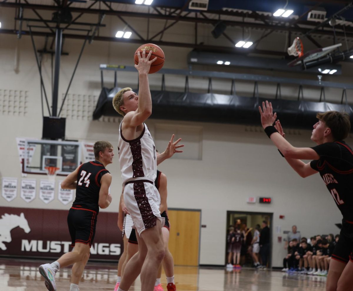 Junior Brogan Meyer (13) receives the basketball one-handed Dec. 13. 