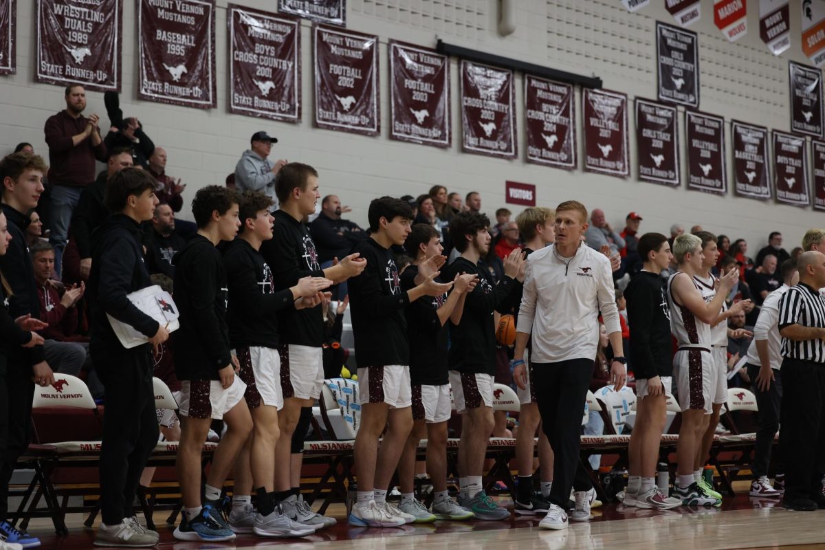 Mount Vernon Basketball bench after win against Willamsburg