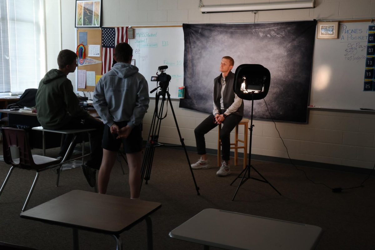 Varsity basketball coach Derek Roberts is interviewed by sophomores Maddox Thede and Jakob Yock about the future of Mount Vernon basketball.