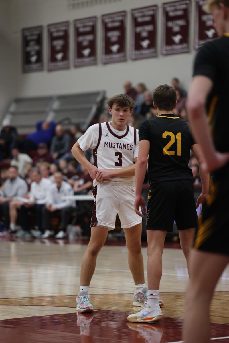 Sophomore Luke Rushford catches his breath after a CPU foul. 