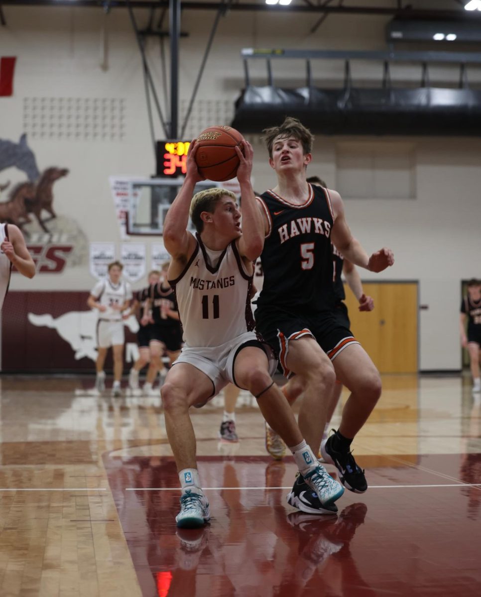 Junior Kellen Haverback (11) stops in the paint to shoot the ball Jan. 28. 