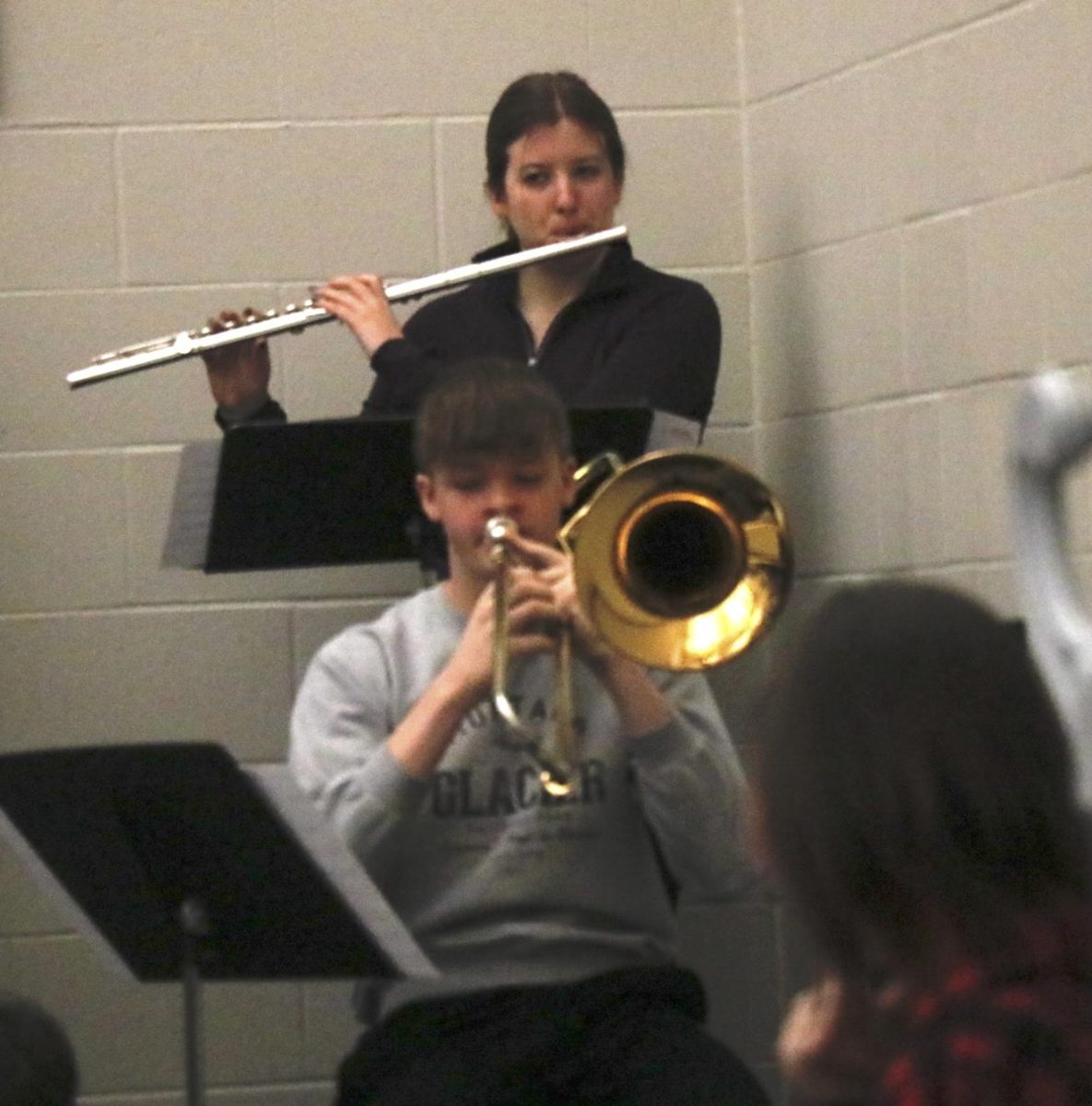 Sophomore Beckett Johnson and Senior Selah Lloyd play in the Swinging Stangs Jazz Ensemble.