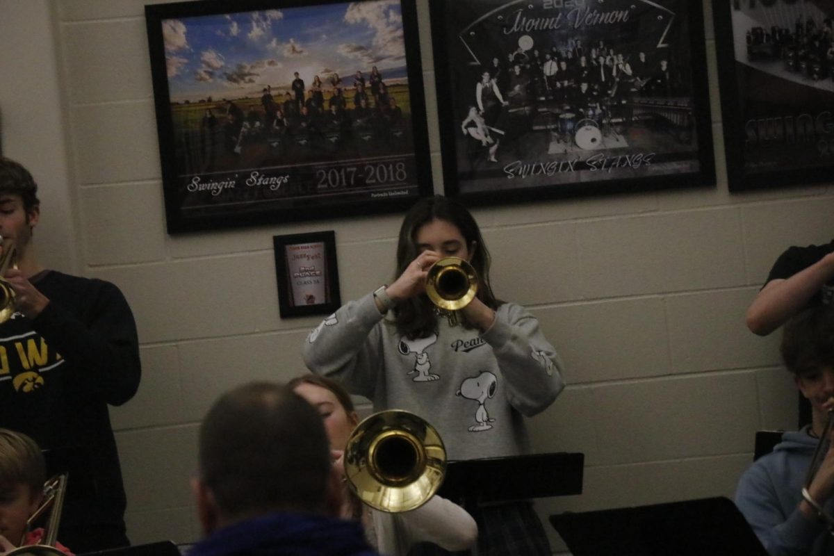 Senior Trumpet Clare Nydegger plays with the rest of the Mount Vernon Jazz Ensemble.