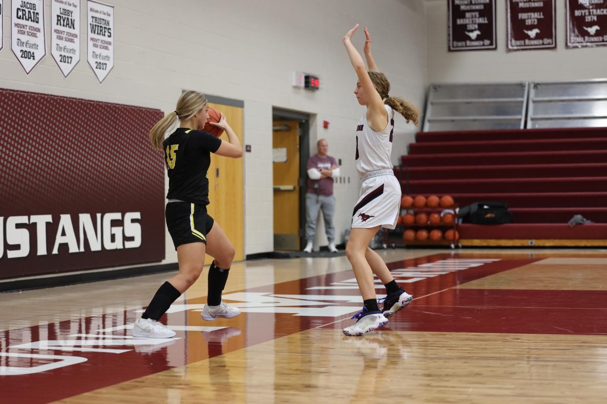 Freshman Sorrel Telecky (23) defends the ball against her opponent, Jan. 15. 