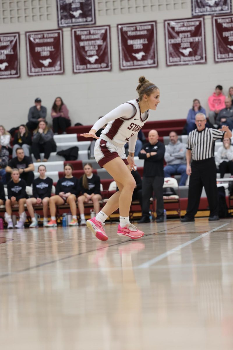 Junior Taylor Franck (11) plays defense against her opponent Jan. 15. 