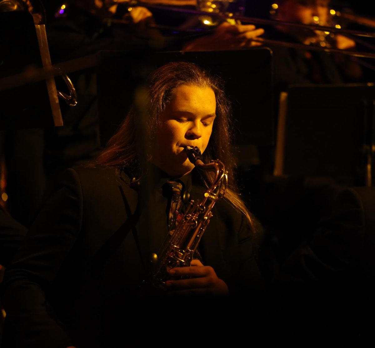 Senior Noah Webster performs "Hallelujah I Love Her So" with the Java Jazz band. 