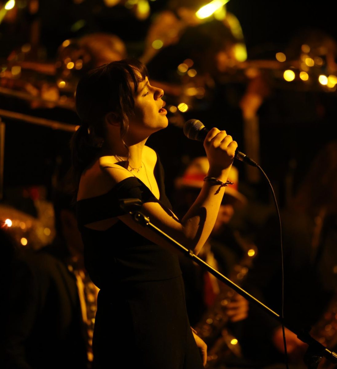 Senior Sky Rodman solos during "Hallelujah I Love Her So" with the Mount Vernon Jazz Band. 