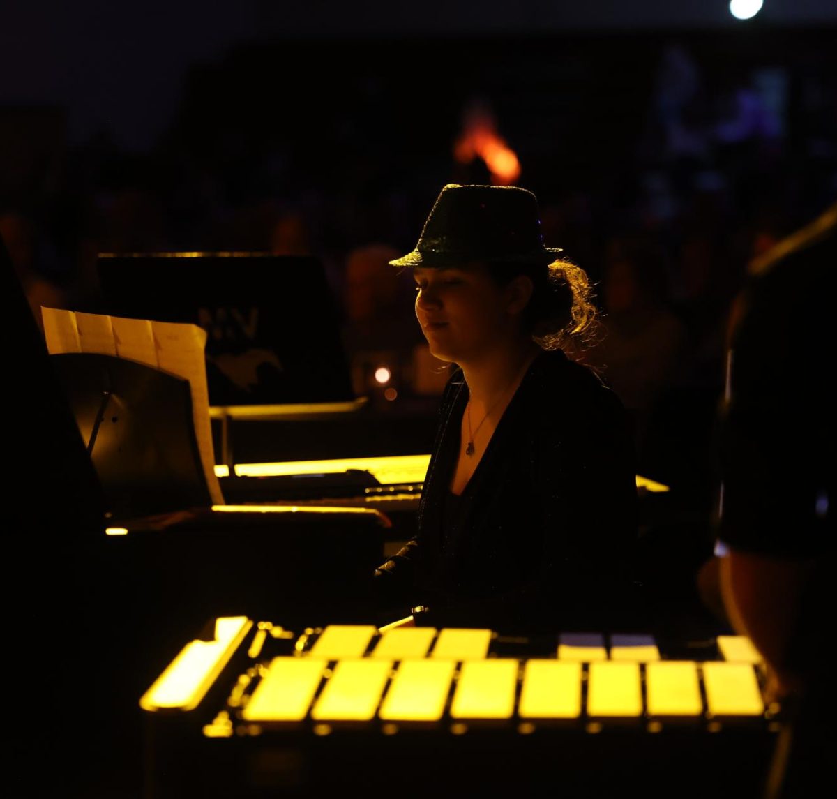 Freshman Marlena Rodenberg performs with the Java Jazz band as they play "Across the Track Blues" 