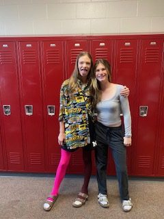 Freshman Skylar Pasker and Trulie Breidinger posed for Fashion Disaster Day on Oct. 1.