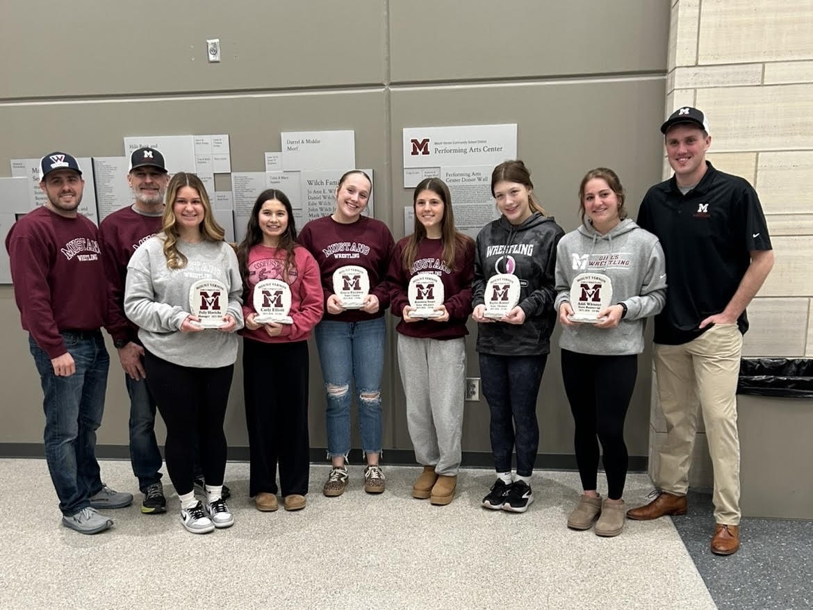 At the banquet Feb. 28, Mount Vernon senior wrestlers all receive a senior award for participating this season.